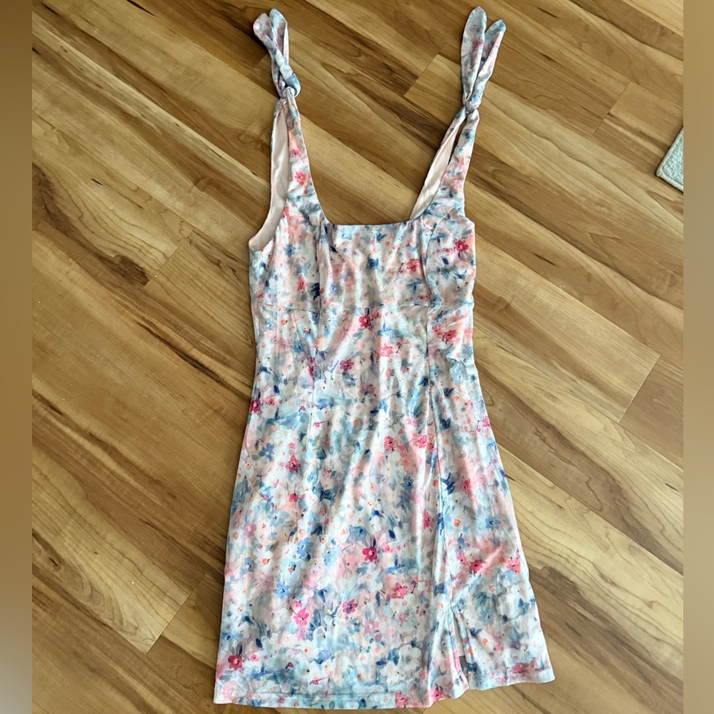 Lulu's Pink Floral Mini Dress with Bow Straps